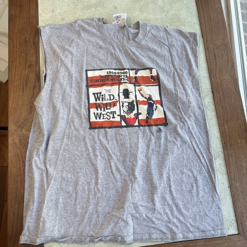 Vintage 1999-2000‎ NBA Minnesota Timberwolves  Wild West Gray Tee Sleeveless XL